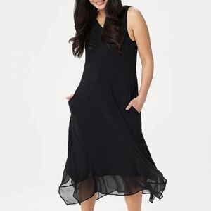 Lori Goldstein Black Knit Sleeveless Chiffon Trim Maxi Dress Casual Minimalist M